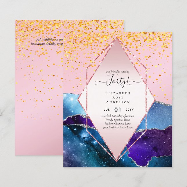 Lámina 40.ª fiesta de cumpleaños invitaciones glamour Pur (Anverso / Reverso)