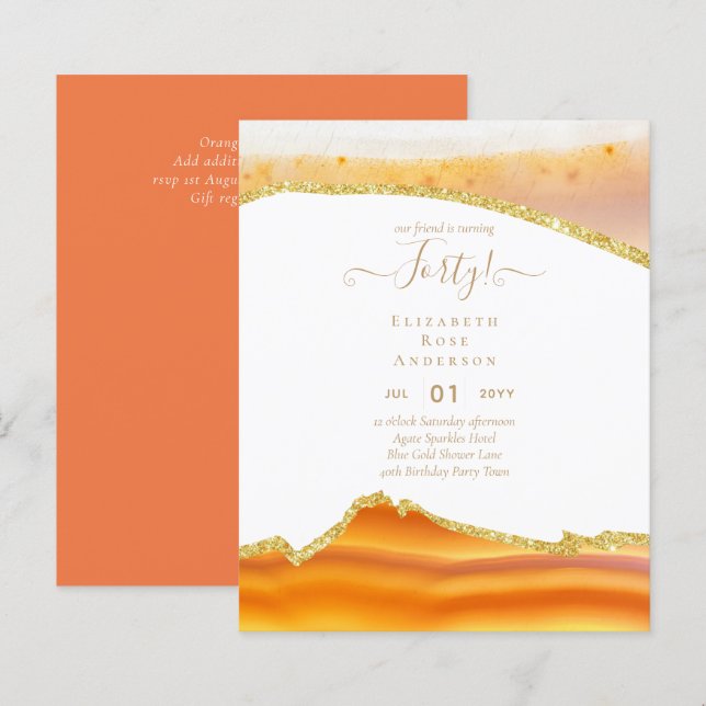 Lámina 40.ª invitación a cumpleaños Glamour Girly FUN mod (Anverso / Reverso)