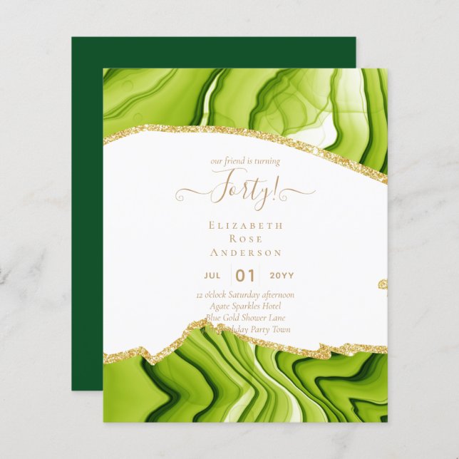 Lámina 40.ª invitación a cumpleaños Glamour Girly FUN mod (Anverso / Reverso)