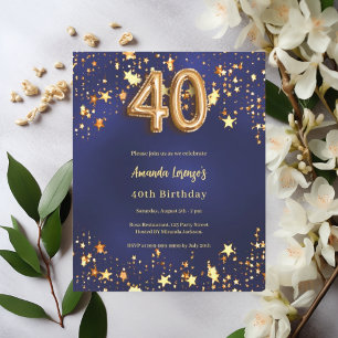 Lámina 40.ª invitación a estrellas de oro azul marino