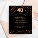 Lámina 40.ª invitación al presupuesto de oro para rosa ne<br><div class="desc">Para un elegante fiesta de 40 años. Un fondo negro. Decorado con estrellas de oro rosa. Personalice y añada un nombre,  detalles del fiesta,  año de nacimiento. El nombre se escribe con un guión de estilo con letras a mano. 1 hoja = 1 borde impreso de invitación al borde.</div>