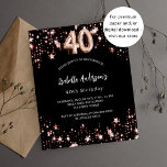 Lámina 40.ª invitación al presupuesto de oro para rosa ne<br><div class="desc">Un fondo negro clásico,  decorado con estrellas doradas subió. Personalice y agregue un nombre y detalles del fiesta. El número se escribe con un guión de estilo globo. 1 hoja = 1 borde impreso de invitación al borde.</div>