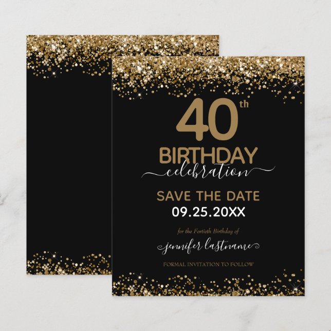 Lámina 40.º Cumpleaños Guardar la Fecha Invitación al Pre (Anverso / Reverso)