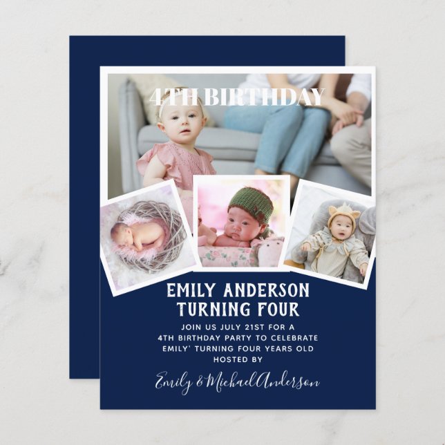 Lámina 4.º Collage de fotos De Cumpleaños Invitar A Un Ni (Anverso / Reverso)