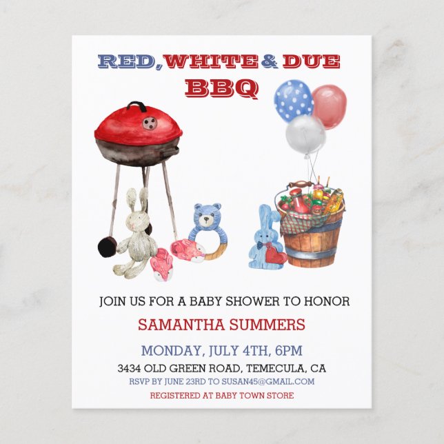 Lámina 4 de julio Día de la Independencia en Baby Shower (Anverso)