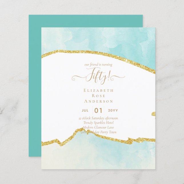 Lámina 50.ª fiesta de cumpleaños invitaciones glamour Pur (Anverso / Reverso)