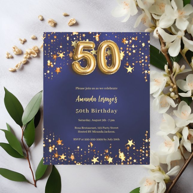 Lámina 50.ª invitación a estrellas de oro azul marino (Subido por el creador)
