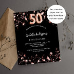 Lámina 50.ª invitación al presupuesto de oro para rosa ne<br><div class="desc">Un fondo negro clásico,  decorado con estrellas doradas subió. Personalice y agregue un nombre y detalles del fiesta. El número se escribe con un guión de estilo globo. 1 hoja = 1 borde impreso de invitación al borde.</div>