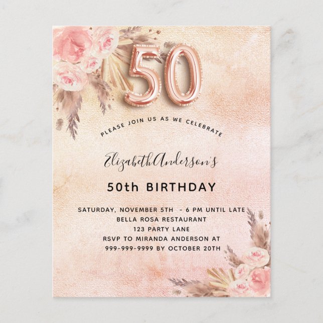 Lámina 50.ª invitación de rosa de pasto pampas (Anverso)