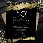 Lámina 50.ª invitación negra de oro para el presupuesto d<br><div class="desc">Elegante diseño de salpicaduras de Relieve metalizado dorado Faux. Todo el texto es ajustable y fácil de cambiar para sus propias necesidades fiestas. Gran diseño elegante de plantilla de 50 años.</div>