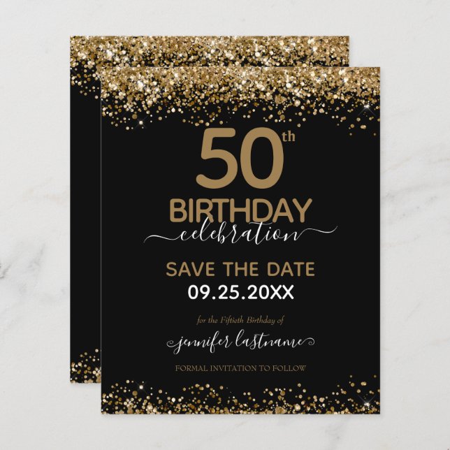Lámina 50.º Cumpleaños Guardar la Fecha Invitación al Pre (Anverso / Reverso)