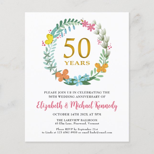Lámina 50° Aniversario Invitación a la corona floral dora (Anverso)