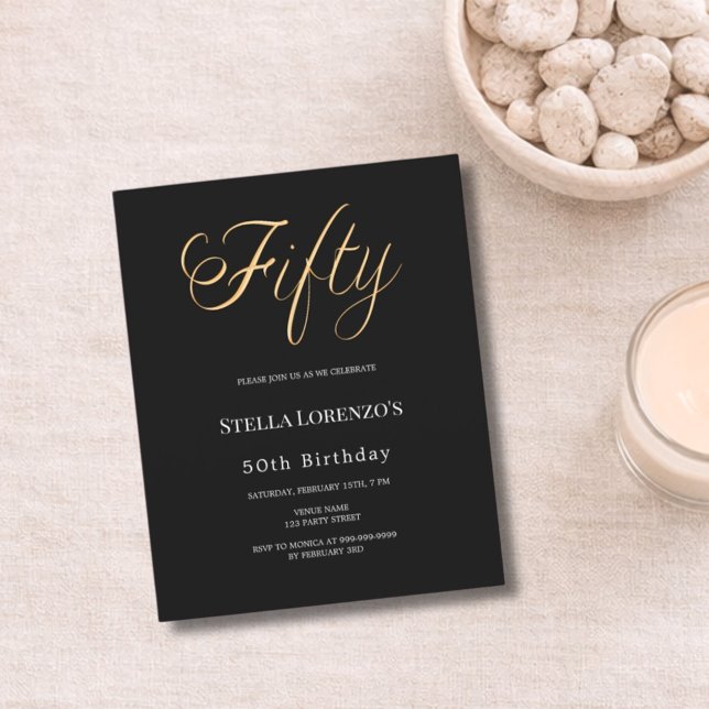 Lámina 50th birthday black gold typography invitation (Subido por el creador)