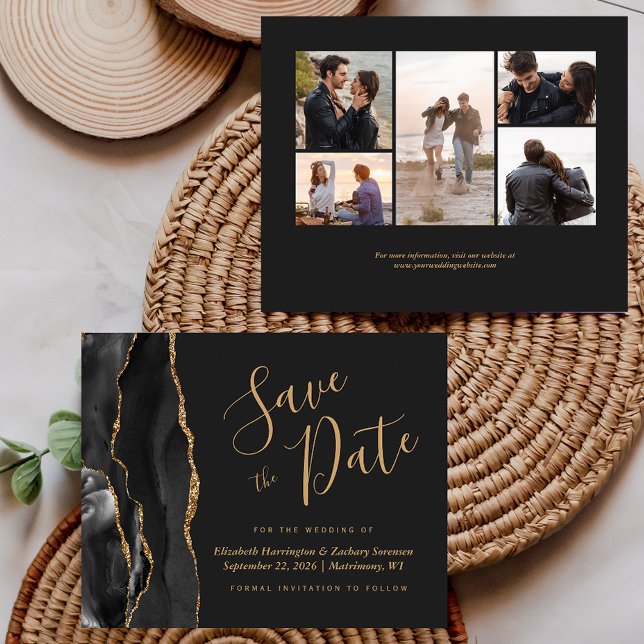 Lámina 5-Photo Budget Black Gold Agate Dark Save the Date (Subido por el creador)