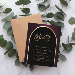 Lámina 60.ª invitación al arco de oro burdeos negro de cu<br><div class="desc">Una elegante invitación de cumpleaños número 60. Un fondo negro y borgoñoso con un arco dorado en la parte delantera. 1 hoja = 1 borde impreso de invitación al borde.</div>