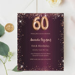 Lámina 60.ª invitación de oro a los rosas burdeos de cump<br><div class="desc">Por un elegante cumpleaños número 60. Color de fondo de degradado burdeos. Decorada con polvo de imitación de oro rosa. Personalice y agregue un nombre y detalles del fiesta. El nombre se escribe con un guión de estilo con letras a mano. 1 hoja = 1 borde impreso de invitación al...</div>