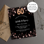 Lámina 60.ª invitación de oro a los rosas negros<br><div class="desc">Un fondo negro clásico,  decorado con estrellas doradas subió. Personalice y agregue un nombre y detalles del fiesta. El número se escribe con un guión de estilo globo. 1 hoja = 1 borde impreso de invitación al borde.</div>