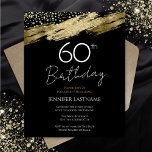 Lámina 60.ª Invitación Negra de Oro al Presupuesto del Pa<br><div class="desc">Elegante diseño de salpicaduras de Relieve metalizado dorado Faux. Todo el texto es ajustable y fácil de cambiar para sus propias necesidades fiestas. Gran diseño elegante de plantillas de cumpleaños número 60.</div>