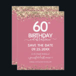 Lámina 60.º Cumpleaños Guardar la Fecha Invitación al Pre<br><div class="desc">Elegante purpurina de oro de Faux con brillantes notas de confeti en el borde superior e inferior. Todo el texto es ajustable y fácil de cambiar para sus propias necesidades fiestas. Gran diseño elegante de plantillas de cumpleaños número 60.</div>