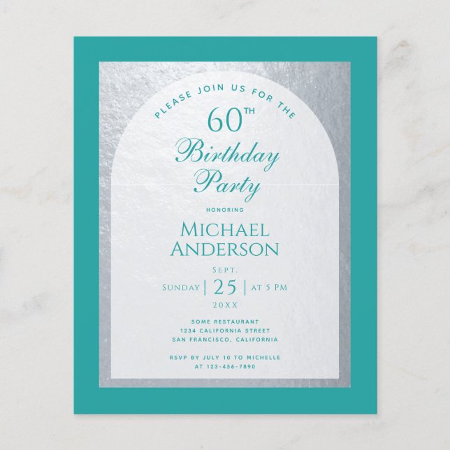 Lámina 60.º presupuesto de cumpleaños Plata Invitación az (Anverso)