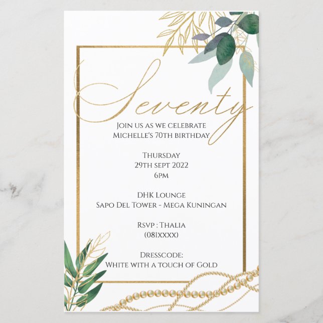 Lámina 70.º cumpleaños - Invitación (Anverso)
