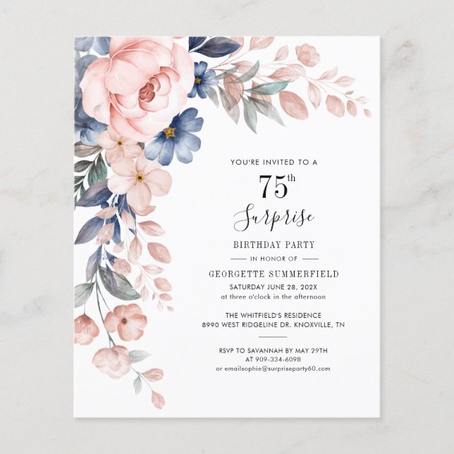 Lámina 75.º cumpleaños Invitación a la fiesta floral botá (Anverso)