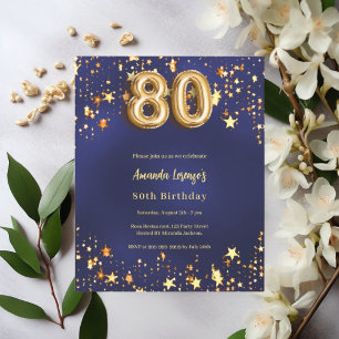 Lámina 80.ª invitación a estrellas de oro azul marino