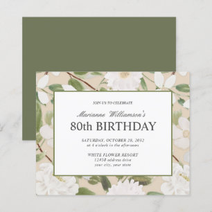 Lámina 80.º cumpleaños Flores Blancas Femeninas Marfil