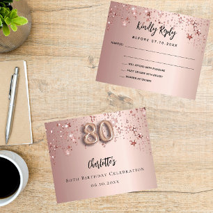 Lámina 80.º rosa de cumpleaños estrellas de oro RSVP tarj