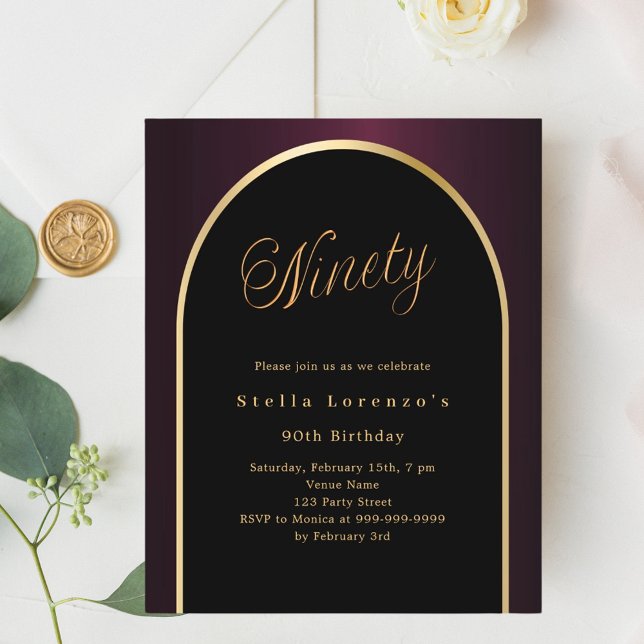 Lámina 90.ª invitación de oro negro burdeos (Subido por el creador)