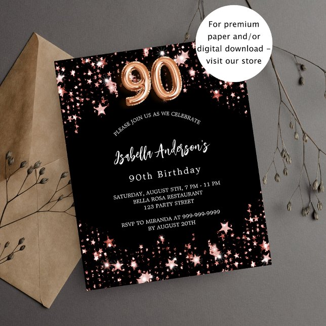 Lámina 90 cumpleaños rosa negro invitación de oro (Subido por el creador)