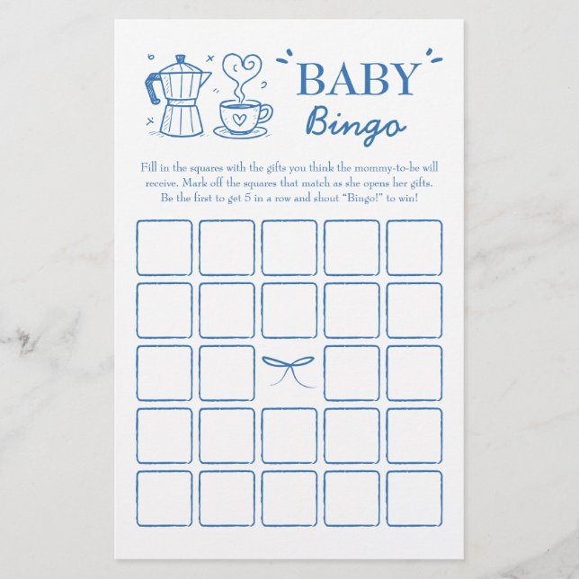 Lámina A Baby Is Brewing Coffee Baby Bingo Game (Anverso)