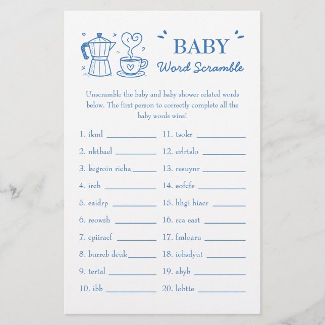 Lámina A Baby Is Brewing Coffee Baby Word Scramble Game (Anverso)