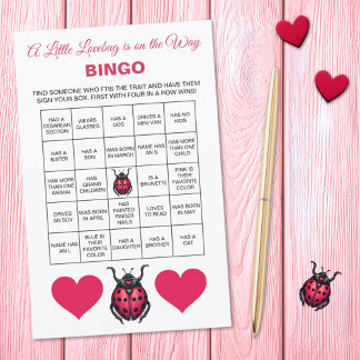 Lámina A Little Love Bug Is On The Way Baby Shower Bingo 