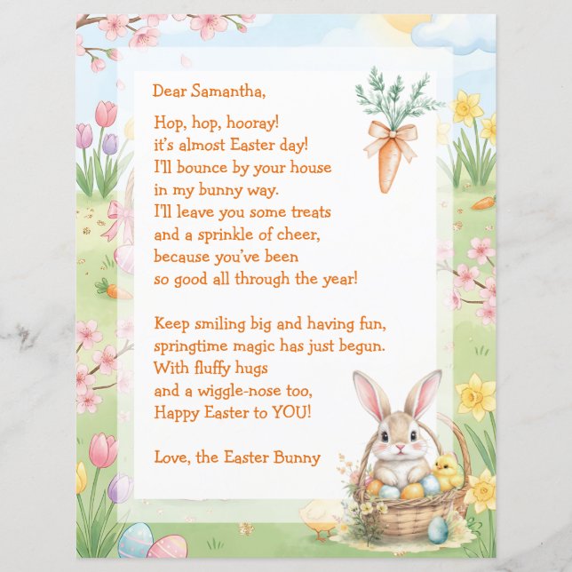 Lámina A Sweet Whimsical Easter Bunny Letter for Children (Anverso)
