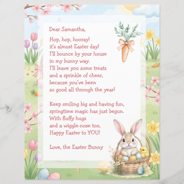 Lámina A Sweet Whimsical Easter Bunny Letter for Children (Anverso)
