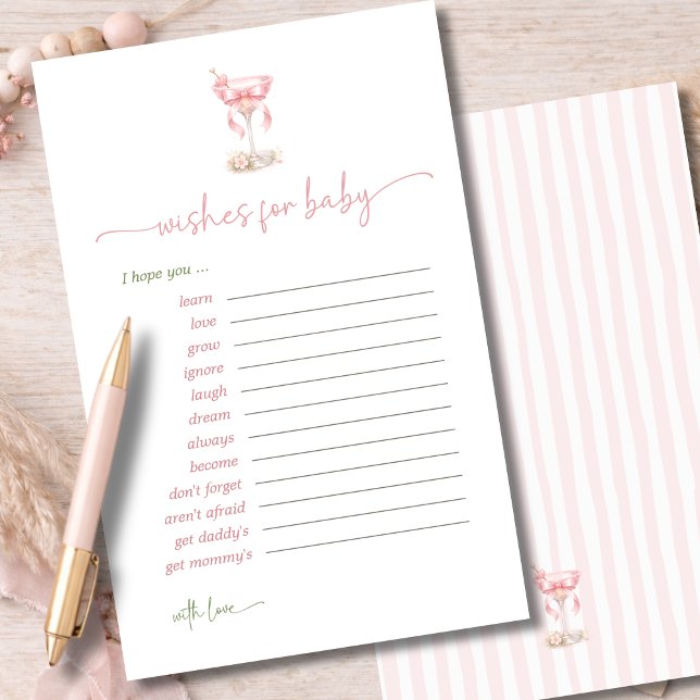 Lámina A Tini One Pink Bow Wishes For Baby Advice Card (Subido por el creador)