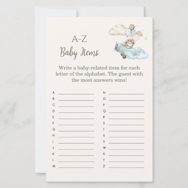 Lámina A to Z Baby Items Game Bearly Wait Airplane Boy (Anverso)