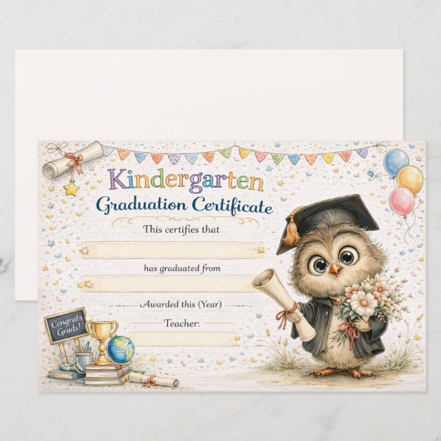 Lámina A Wise Little Owl Celebrating Graduation (Anverso / Reverso)