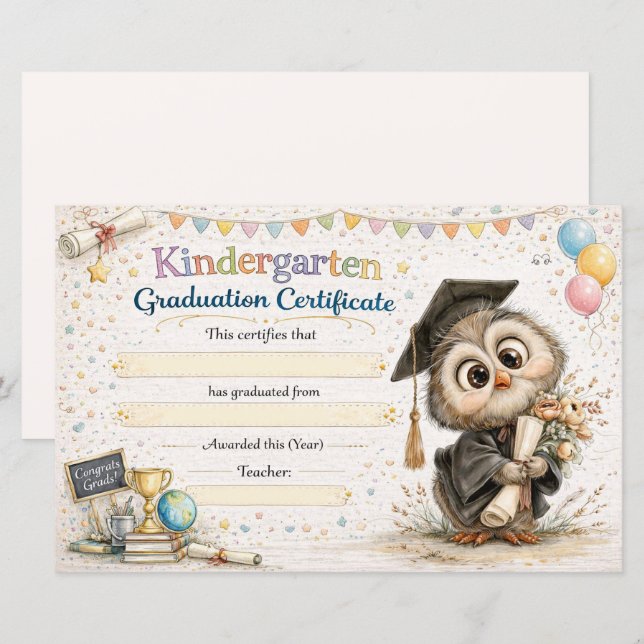 Lámina A Wise Little Owl Celebrating Graduation (Anverso / Reverso)