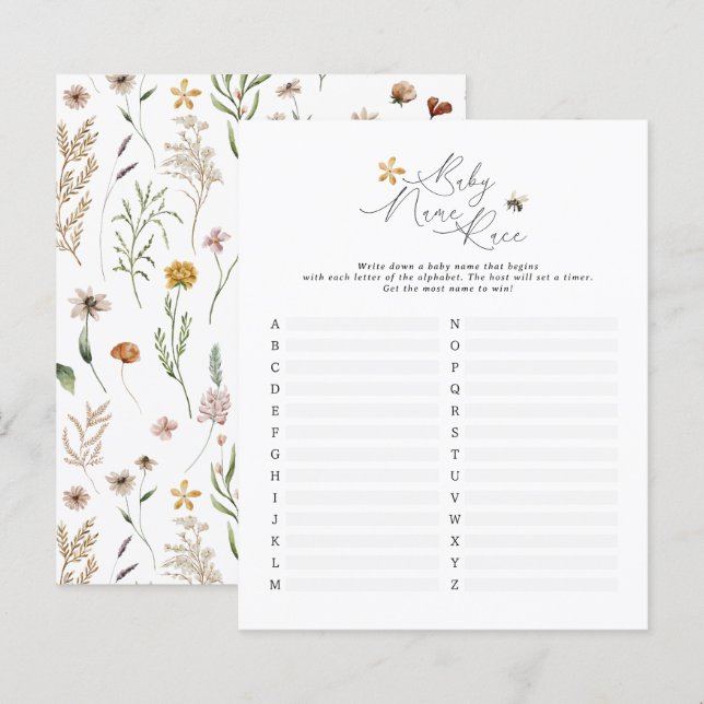 Lámina abeja de flores silvestres nombre de bebé cara jue (Anverso / Reverso)