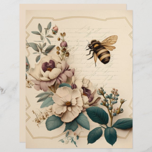 Lámina abeja floral vintage (Anverso / Reverso)