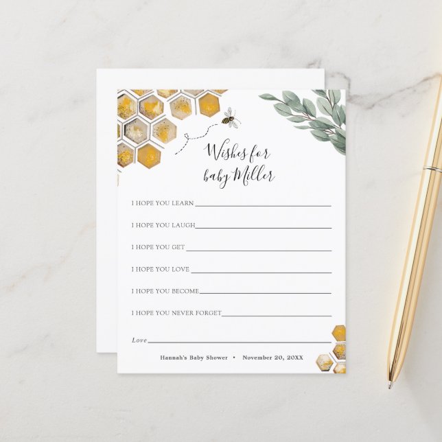 Lámina Abeja y Eucalyptus: Los deseos de Baby Shower para (Anverso/Reverso In Situ)