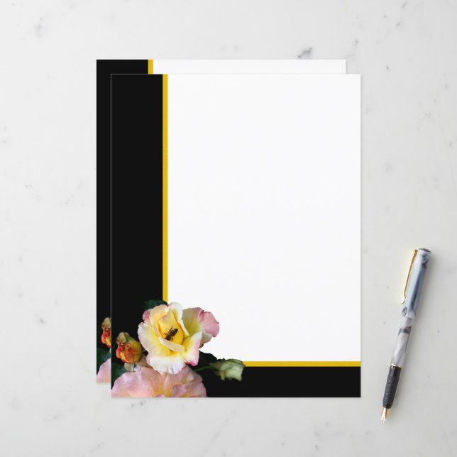 Lámina Abejas con flores de rosas amarillas rosas (Anverso/Reverso In Situ)