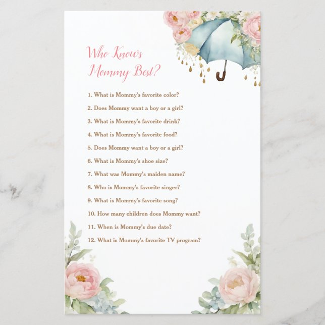 Lámina Abril ducha paraguas que conoce mejor a mamá (Anverso)