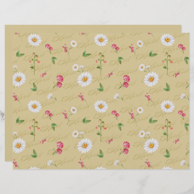 Lámina Abril Flower Daisy Sweet Pea Scrapbook Paper (Anverso / Reverso)