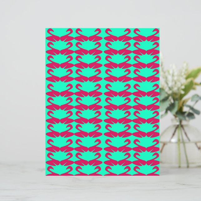 Lámina Abstract Pink Swan on Teal scrapbook paper (Anverso de pie)