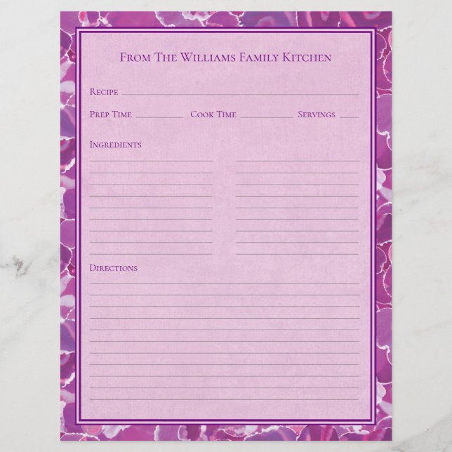Lámina Abstract Watercolor Purple Pink Recipe Paper Sheet (Anverso)