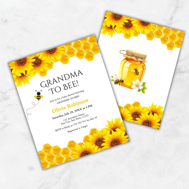 Lámina Abuela de Honeycomb invitada a Baby Shower (Budget Yellow Floral Honeycomb Grandma to Bee Baby Shower Invitation )