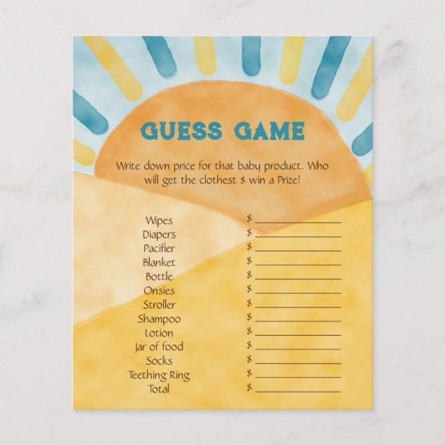 Lámina Acá viene el juego de adivinanzas de Baby Shower B (Anverso)